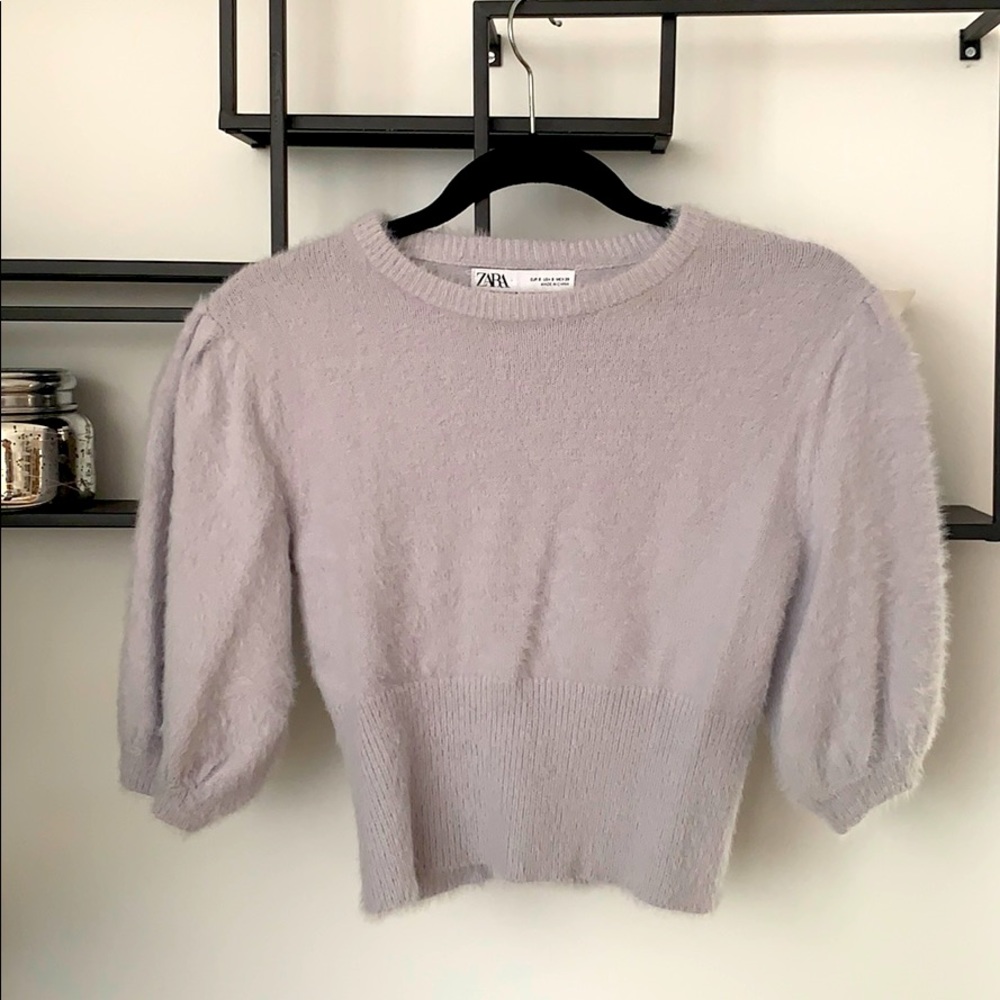 Soft feel cropped puff sleeve sweater